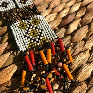 Black and Orange Bead Woven Necklace 🖤❤️🧡